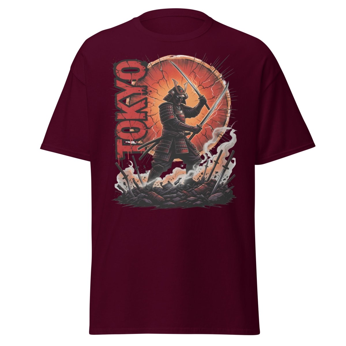 Tokyo Samurai Warrior T-Shirt - Epic Japanese Graphic Tee - Maroon - TeeRipple