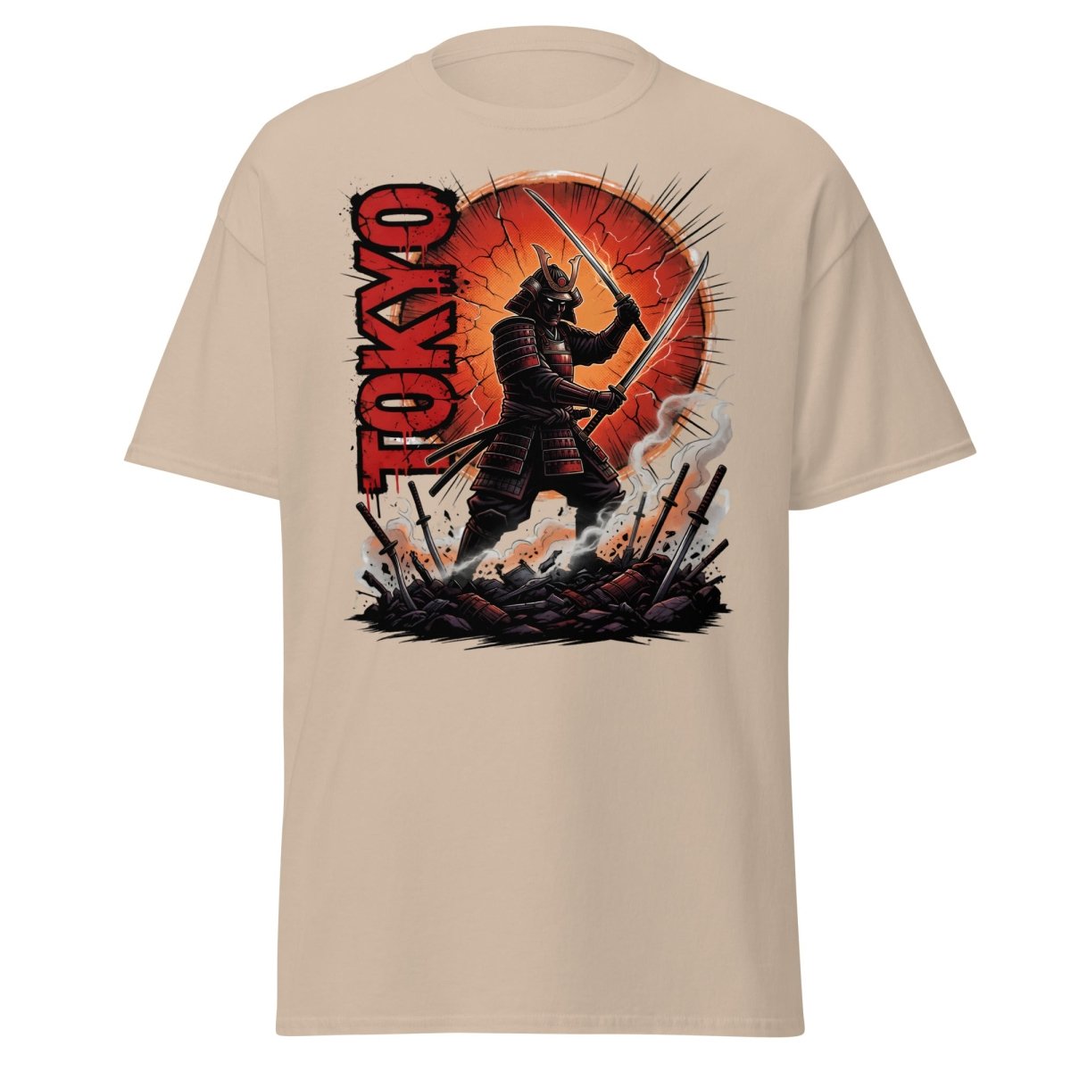 Tokyo Samurai Warrior T-Shirt - Epic Japanese Graphic Tee - Sand - TeeRipple