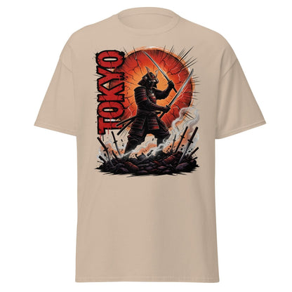 Tokyo Samurai Warrior T-Shirt - Epic Japanese Graphic Tee - Sand - TeeRipple