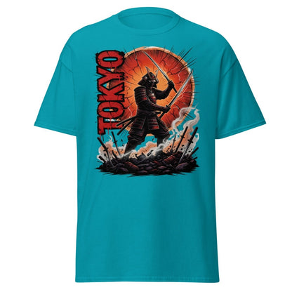 Tokyo Samurai Warrior T-Shirt - Epic Japanese Graphic Tee - Tropical Blue - TeeRipple