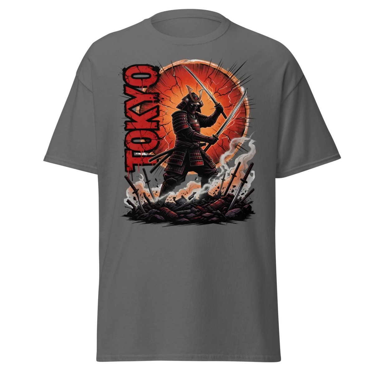 Tokyo Samurai Warrior T-Shirt - Epic Japanese Graphic Tee - Charcoal - TeeRipple