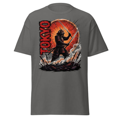 Tokyo Samurai Warrior T-Shirt - Epic Japanese Graphic Tee - Charcoal - TeeRipple