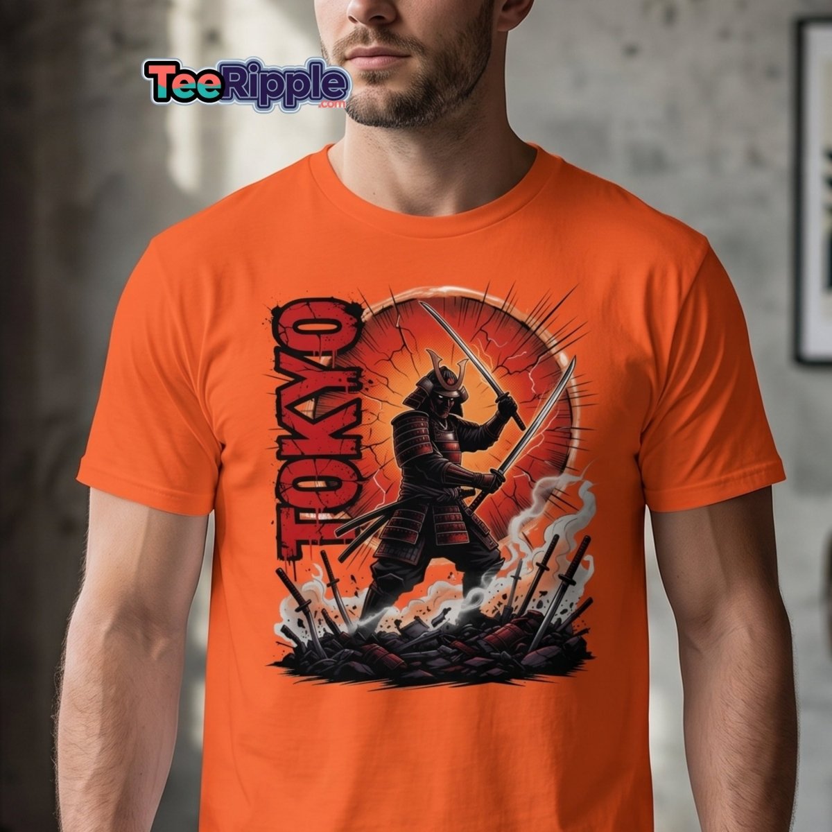 Tokyo Samurai Warrior T-Shirt - Epic Japanese Graphic Tee - Maroon - TeeRipple