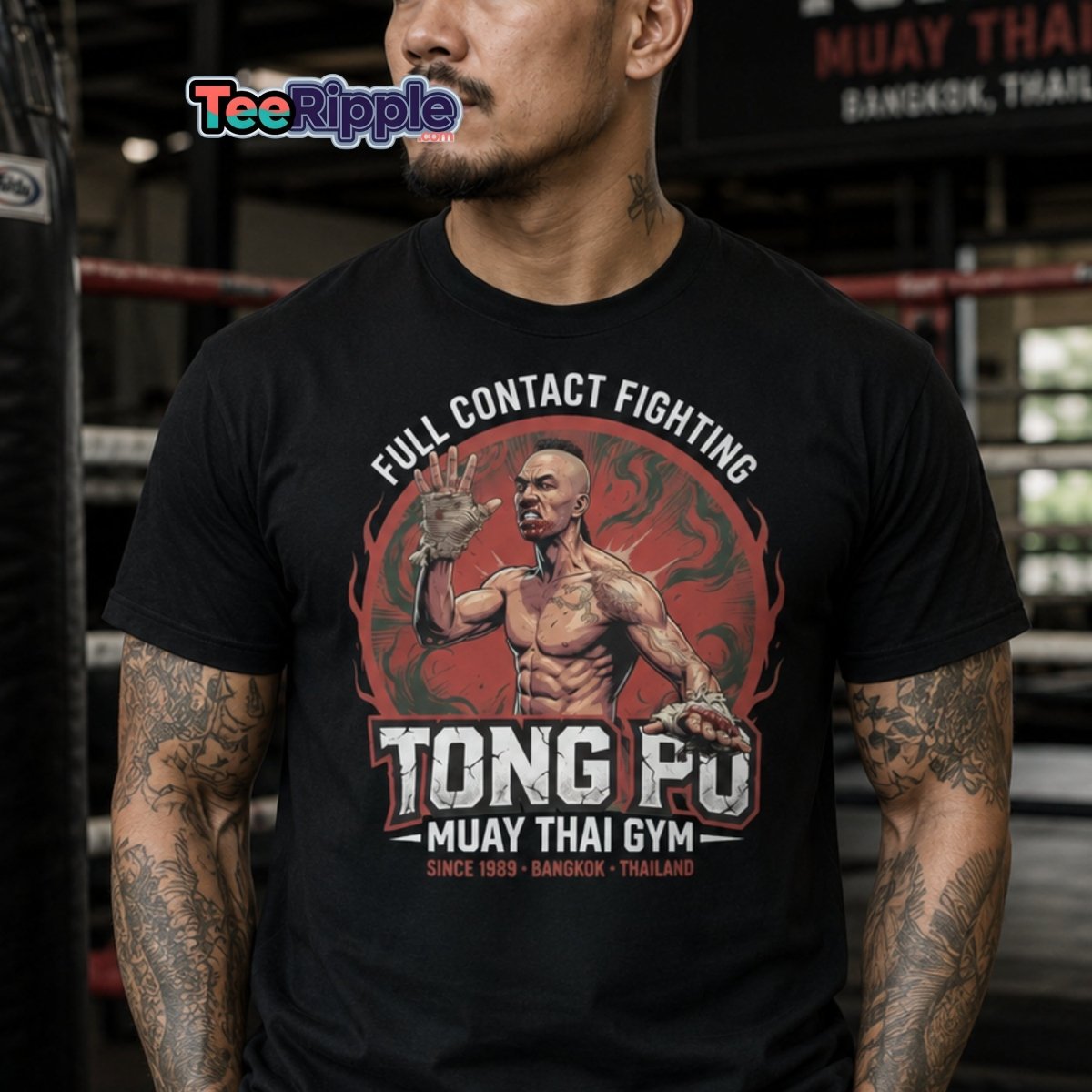 Tong Pu Muay Thai Gym Full Contact Fighting T-Shirt - Maroon - TeeRipple