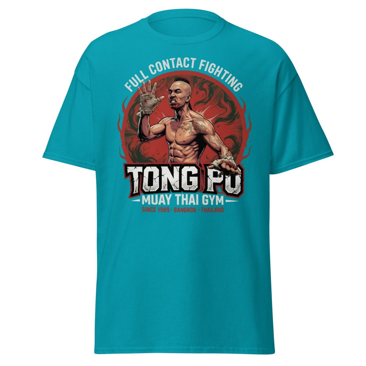 Tong Pu Muay Thai Gym Full Contact Fighting T-Shirt - Tropical Blue - TeeRipple