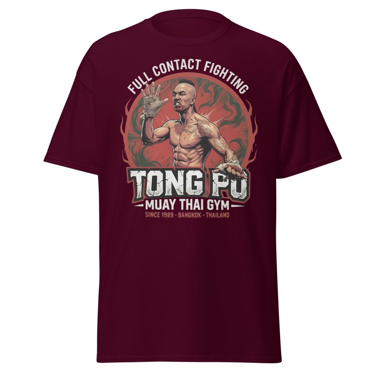 Tong Pu Muay Thai Gym Full Contact Fighting T-Shirt - Maroon - TeeRipple