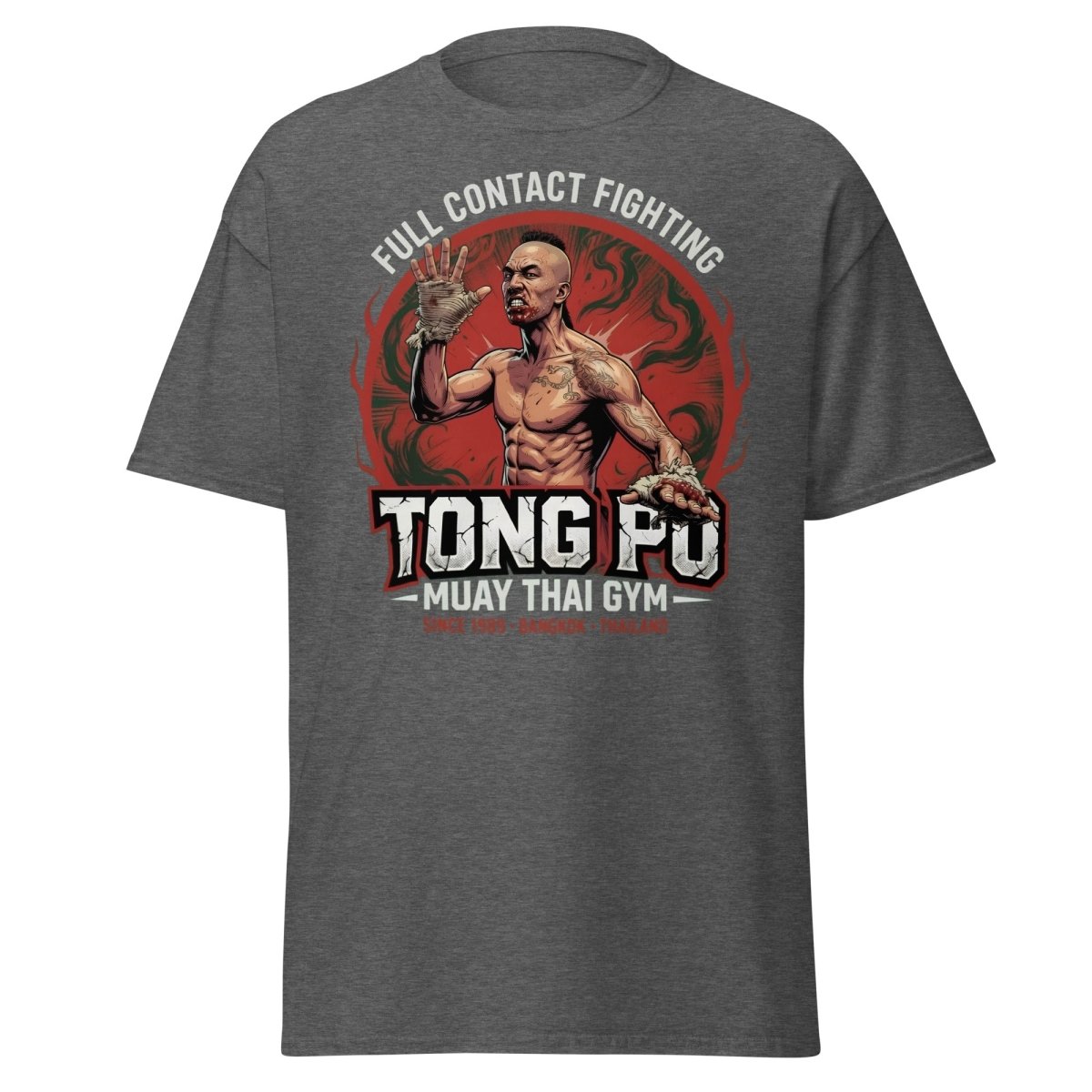 Tong Pu Muay Thai Gym Full Contact Fighting T-Shirt - Dark Heather - TeeRipple