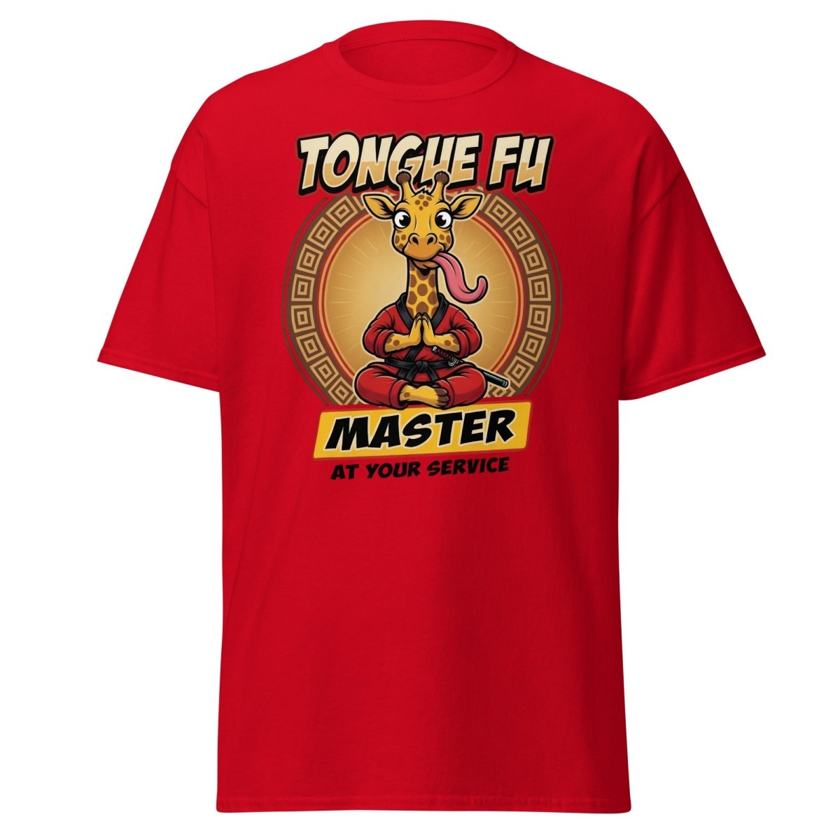Tongue Fu Master Giraffe T-Shirt – Funny Kung Fu Pun Tee - Red - TeeRipple