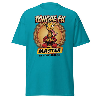 Tongue Fu Master Giraffe T-Shirt – Funny Kung Fu Pun Tee - Tropical Blue - TeeRipple