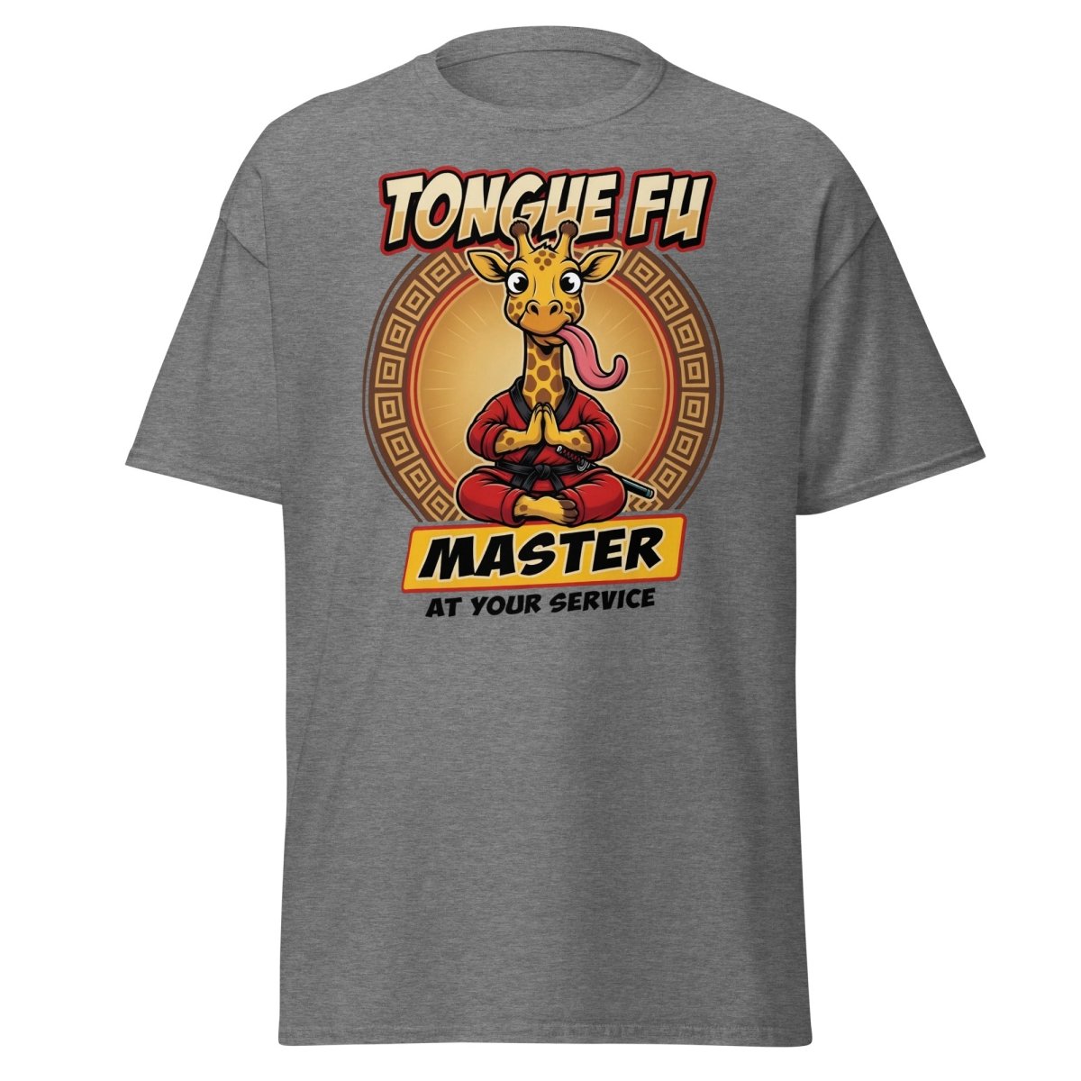 Tongue Fu Master Giraffe T-Shirt – Funny Kung Fu Pun Tee - Graphite Heather - TeeRipple