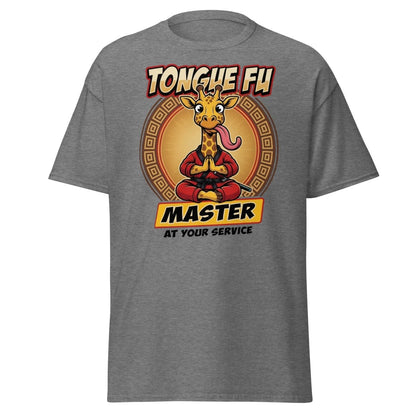 Tongue Fu Master Giraffe T-Shirt – Funny Kung Fu Pun Tee - Graphite Heather - TeeRipple