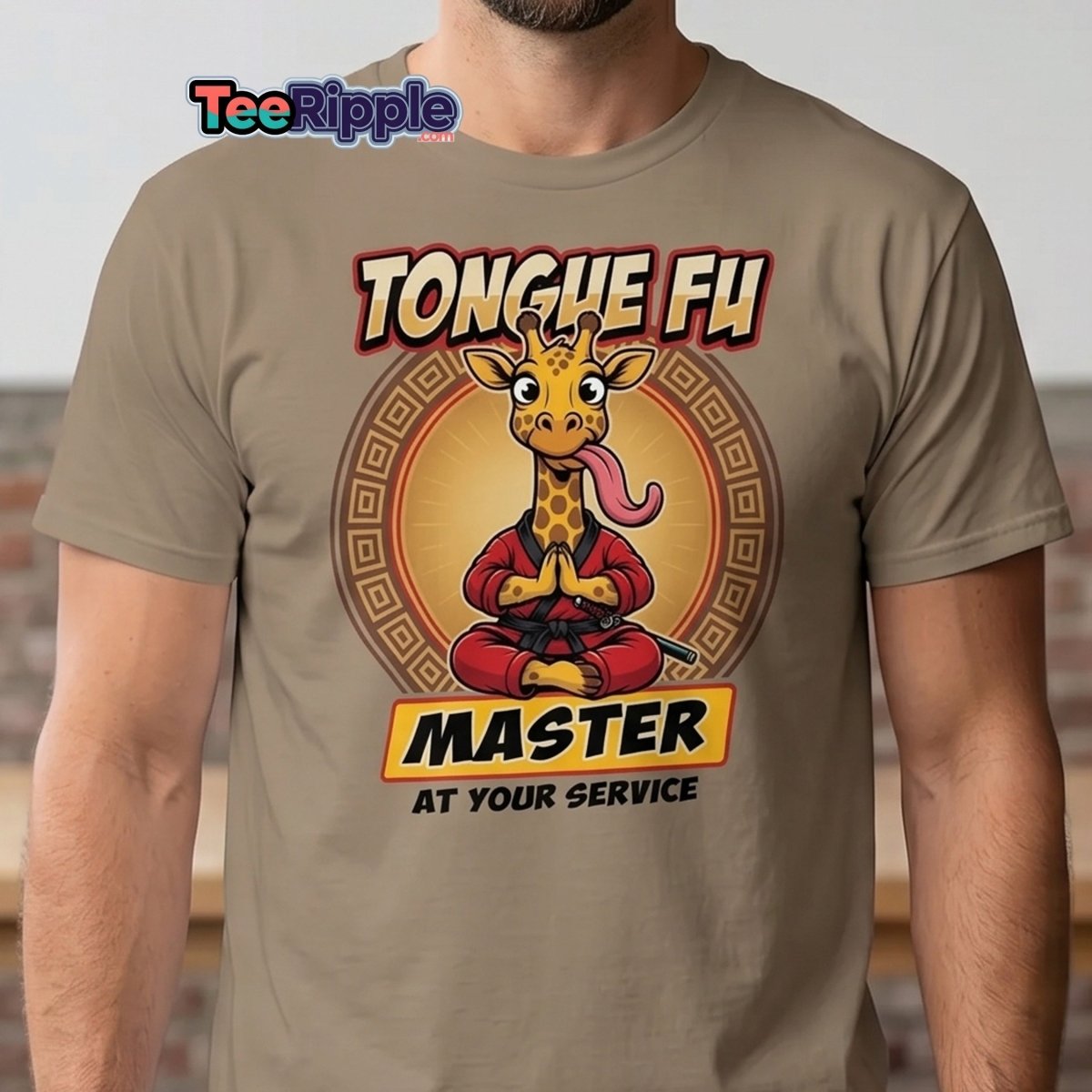 Tongue Fu Master Giraffe T-Shirt – Funny Kung Fu Pun Tee - Red - TeeRipple