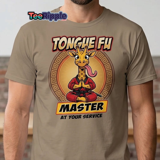 Tongue Fu Master Giraffe T-Shirt – Funny Kung Fu Pun Tee - Red - TeeRipple