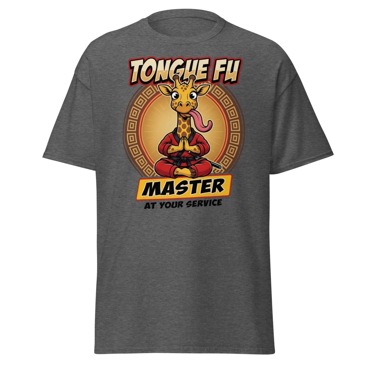 Tongue Fu Master Giraffe T-Shirt – Funny Kung Fu Pun Tee - Dark Heather - TeeRipple
