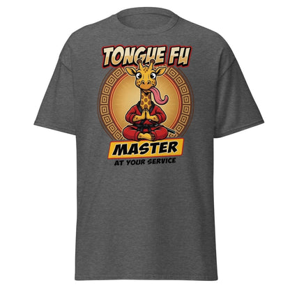 Tongue Fu Master Giraffe T-Shirt – Funny Kung Fu Pun Tee - Dark Heather - TeeRipple