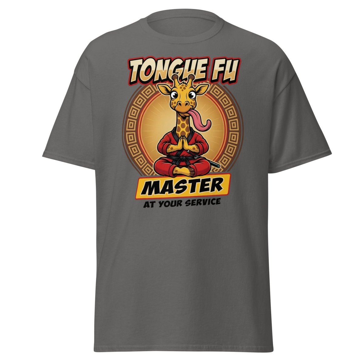 Tongue Fu Master Giraffe T-Shirt – Funny Kung Fu Pun Tee - Charcoal - TeeRipple