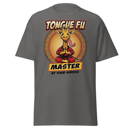 Tongue Fu Master Giraffe T-Shirt – Funny Kung Fu Pun Tee - Charcoal - TeeRipple