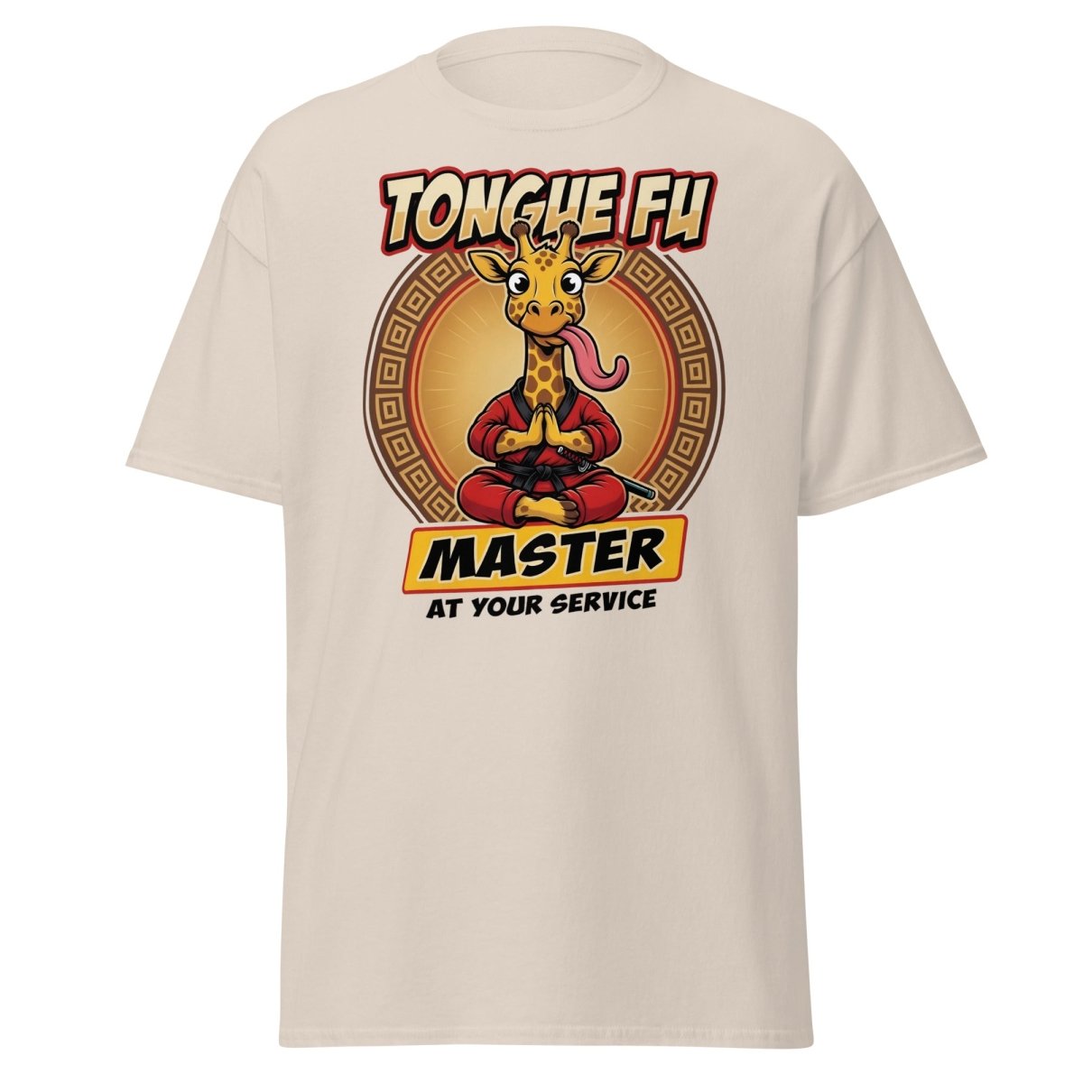Tongue Fu Master Giraffe T-Shirt – Funny Kung Fu Pun Tee - Natural - TeeRipple