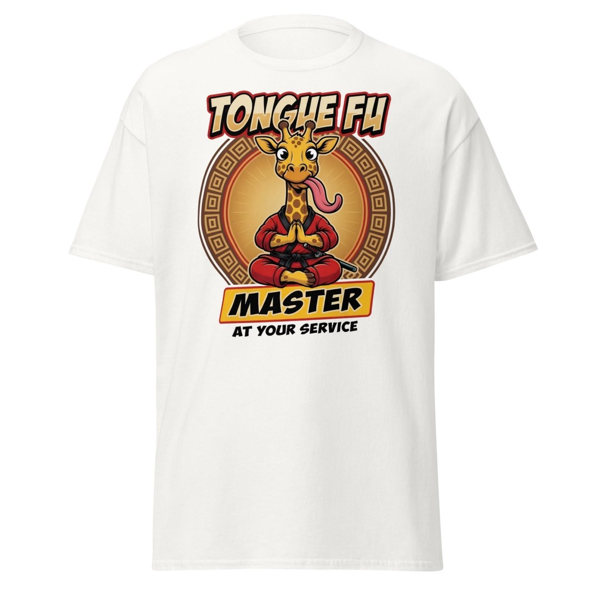Tongue Fu Master Giraffe T-Shirt – Funny Kung Fu Pun Tee - White - TeeRipple