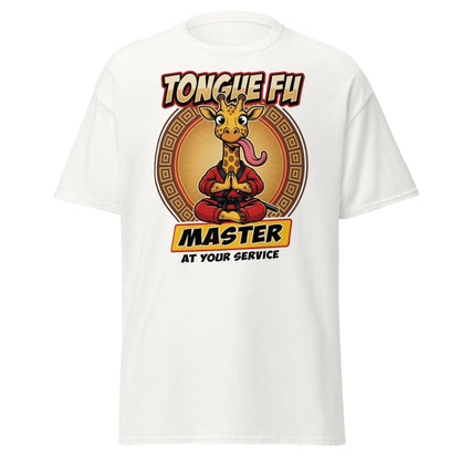Tongue Fu Master Giraffe T-Shirt – Funny Kung Fu Pun Tee - White - TeeRipple