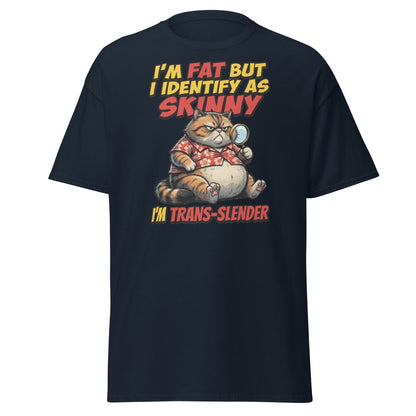 Trans-Slender Cat T-Shirt | Funny Fat Cat Identity Humor Tee - Navy - TeeRipple