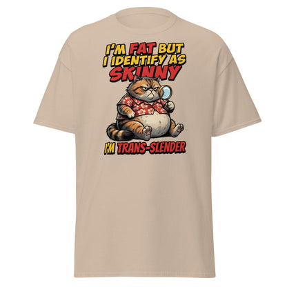 Trans-Slender Cat T-Shirt | Funny Fat Cat Identity Humor Tee - Sand - TeeRipple