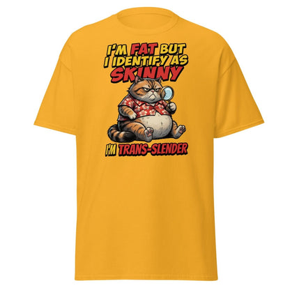 Trans-Slender Cat T-Shirt | Funny Fat Cat Identity Humor Tee - Gold - TeeRipple