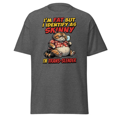 Trans-Slender Cat T-Shirt | Funny Fat Cat Identity Humor Tee - Dark Heather - TeeRipple