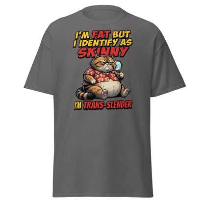 Trans-Slender Cat T-Shirt | Funny Fat Cat Identity Humor Tee - Charcoal - TeeRipple
