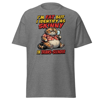 Trans-Slender Cat T-Shirt | Funny Fat Cat Identity Humor Tee - Graphite Heather - TeeRipple