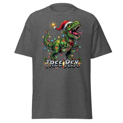 Tree Rex Christmas T-Shirt - Funny T - Rex Holiday Tee - Dark Heather - TeeRipple