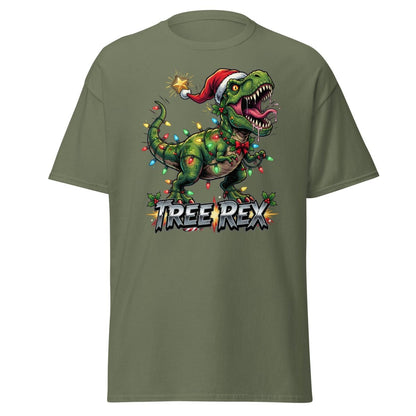 Tree Rex Christmas T-Shirt - Funny T - Rex Holiday Tee - Military Green - TeeRipple