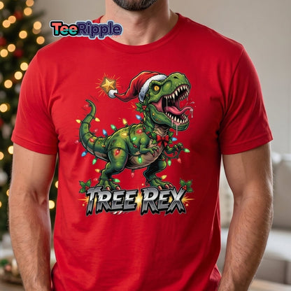 Tree Rex Christmas T-Shirt - Funny T - Rex Holiday Tee - Maroon - TeeRipple