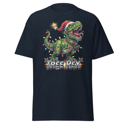 Tree Rex Christmas T-Shirt - Funny T - Rex Holiday Tee - Navy - TeeRipple