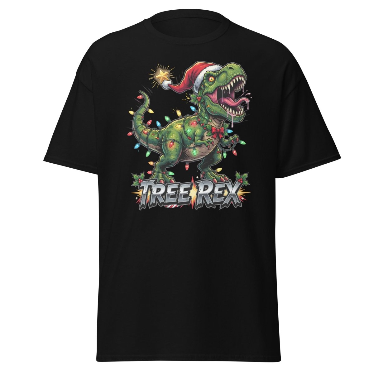 Tree Rex Christmas T-Shirt - Funny T - Rex Holiday Tee - Black - TeeRipple