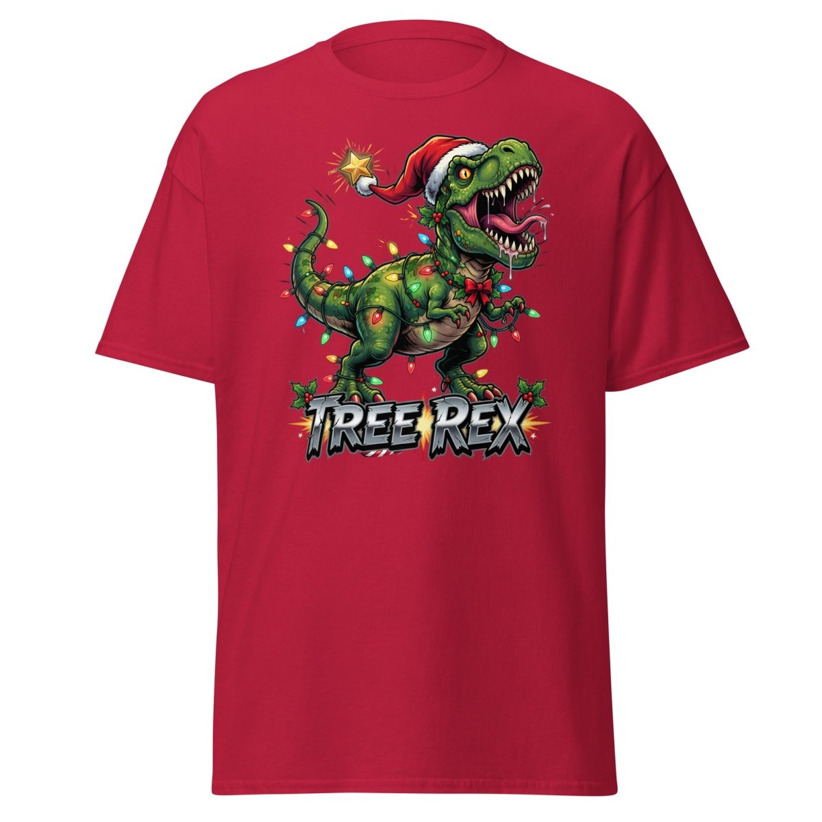 Tree Rex Christmas T-Shirt - Funny T - Rex Holiday Tee - Cardinal - TeeRipple