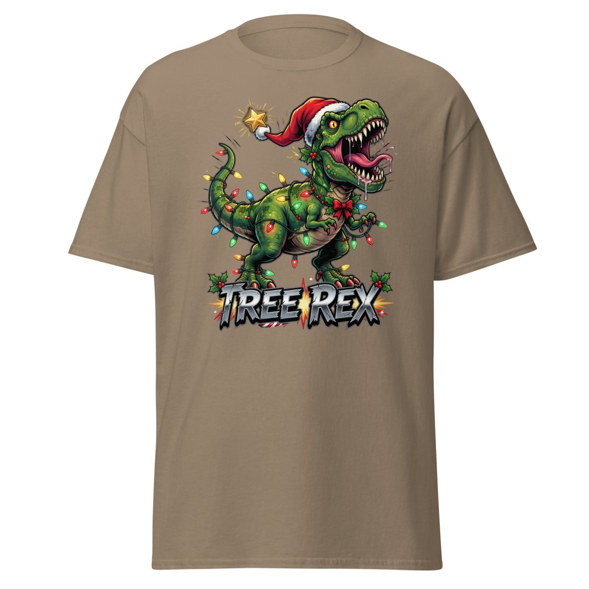 Tree Rex Christmas T-Shirt - Funny T - Rex Holiday Tee - Brown Savana - TeeRipple
