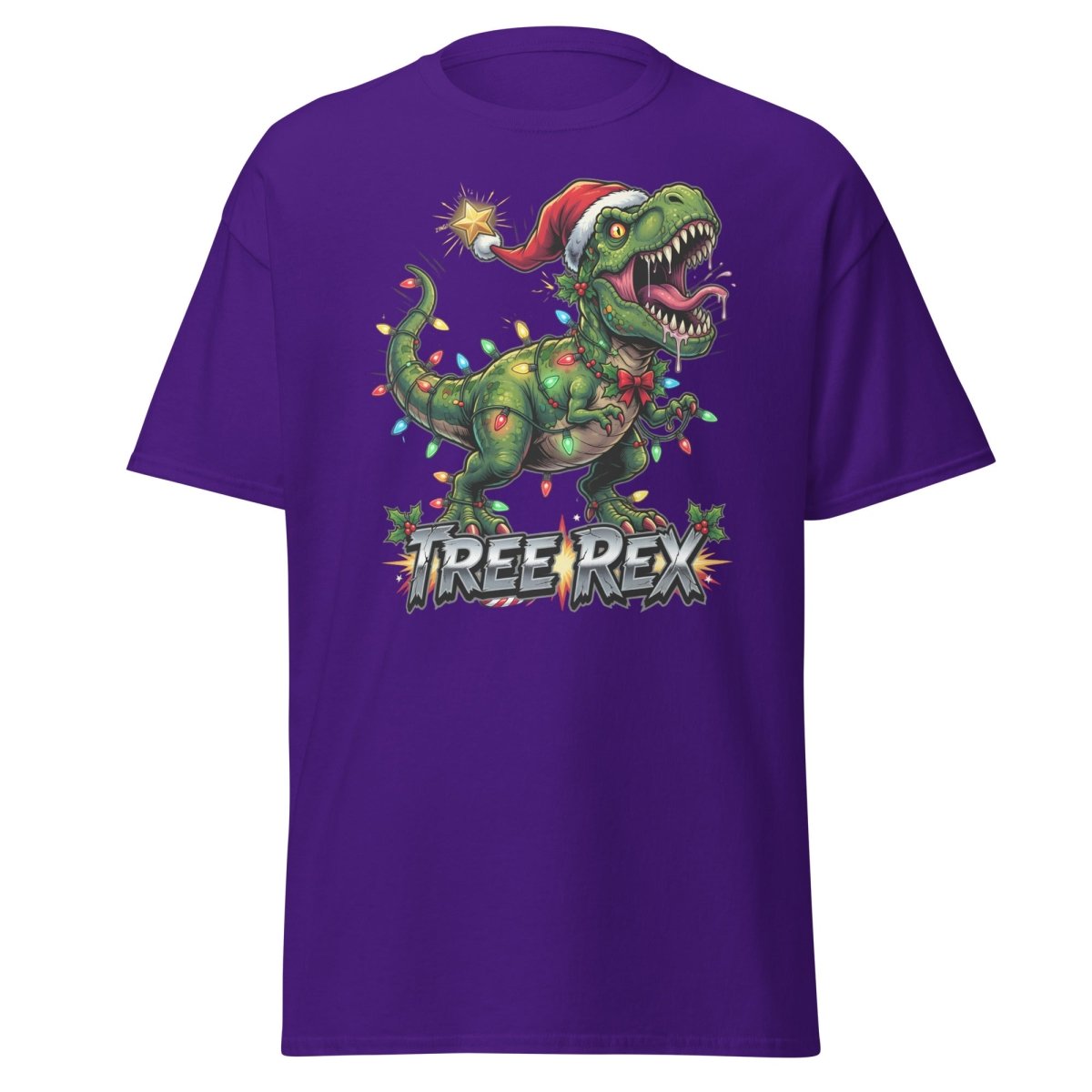 Tree Rex Christmas T-Shirt - Funny T - Rex Holiday Tee - Purple - TeeRipple