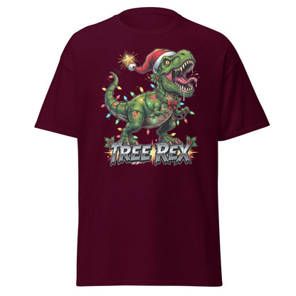 Tree Rex Christmas T-Shirt - Funny T - Rex Holiday Tee - Maroon - TeeRipple