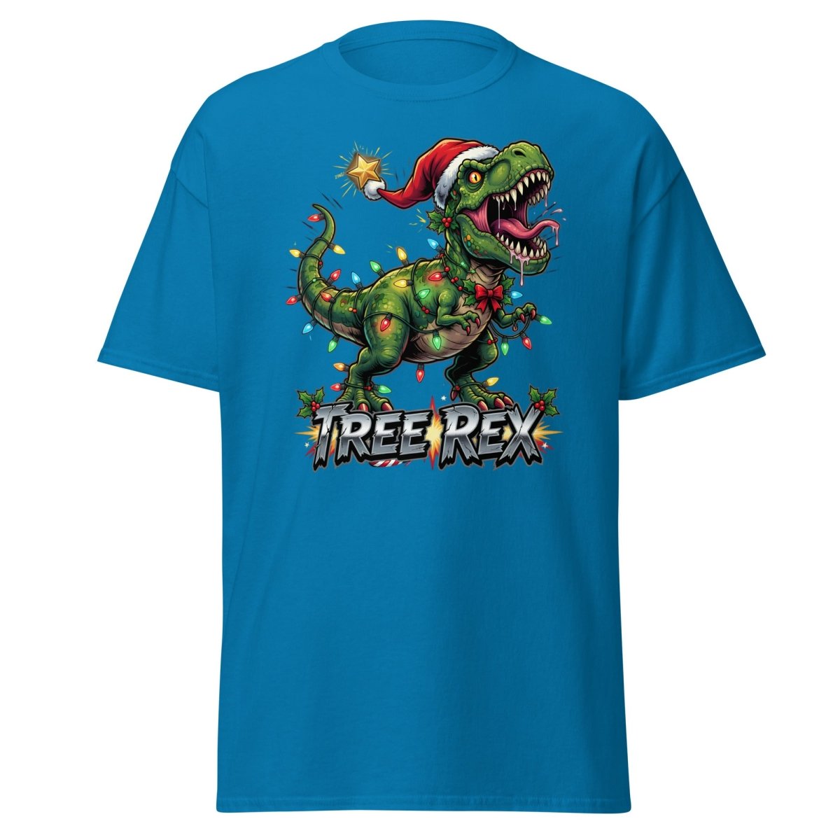 Tree Rex Christmas T-Shirt - Funny T - Rex Holiday Tee - Sapphire - TeeRipple