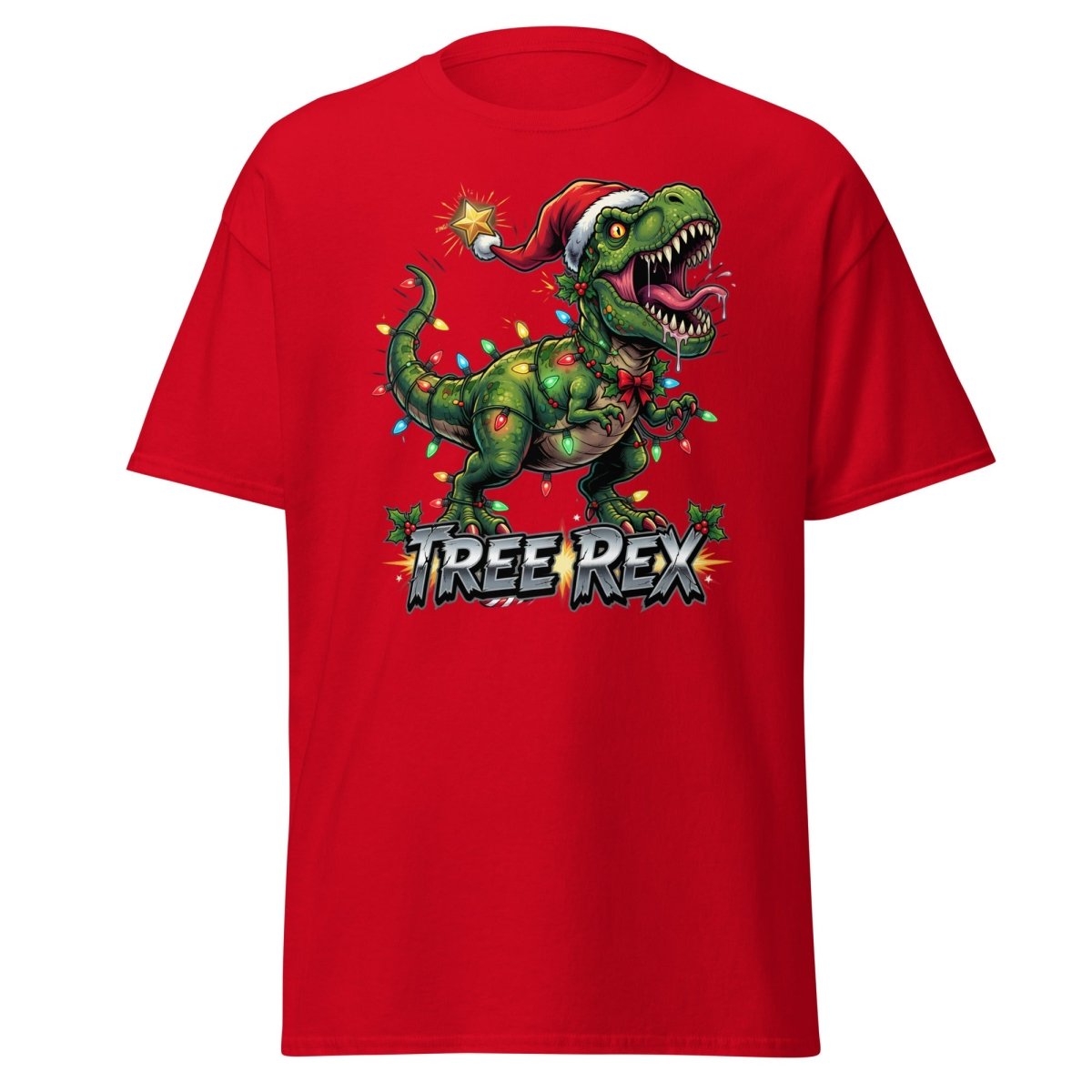 Tree Rex Christmas T-Shirt - Funny T - Rex Holiday Tee - Red - TeeRipple