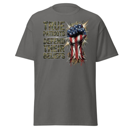 True Patriots Defend Their Beliefs Patriotic Fist T-Shirt - Charcoal - TeeRipple