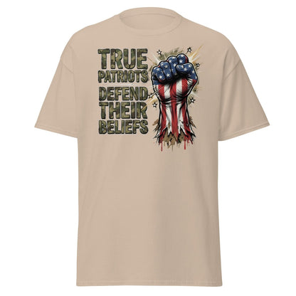 True Patriots Defend Their Beliefs Patriotic Fist T-Shirt - Sand - TeeRipple