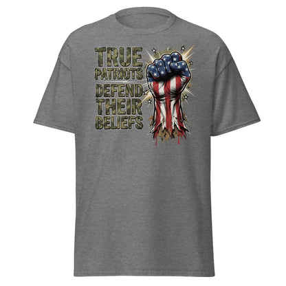 True Patriots Defend Their Beliefs Patriotic Fist T-Shirt - Graphite Heather - TeeRipple
