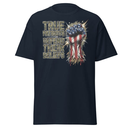 True Patriots Defend Their Beliefs Patriotic Fist T-Shirt - Navy - TeeRipple