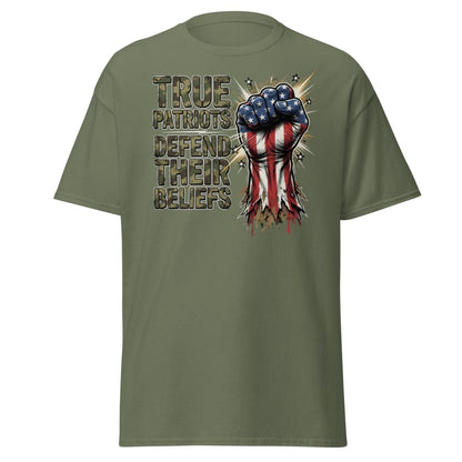 True Patriots Defend Their Beliefs Patriotic Fist T-Shirt - Military Green - TeeRipple