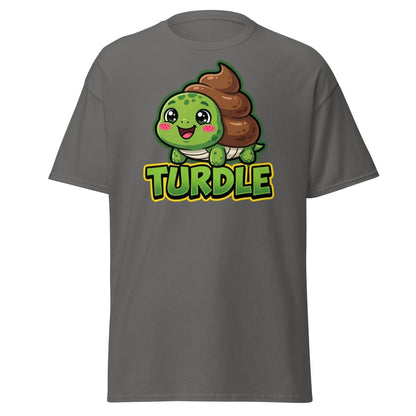 Turdle Funny Turtle Poop Pun T-Shirt – Cartoon Graphic Tee - Charcoal - TeeRipple