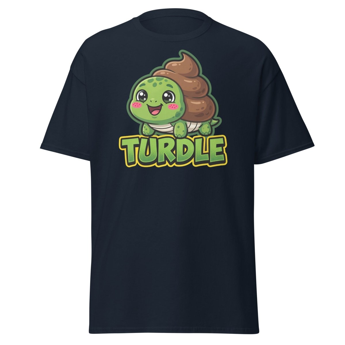 Turdle Funny Turtle Poop Pun T-Shirt – Cartoon Graphic Tee - Navy - TeeRipple