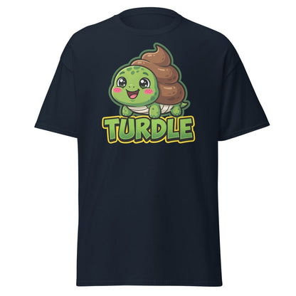 Turdle Funny Turtle Poop Pun T-Shirt – Cartoon Graphic Tee - Navy - TeeRipple