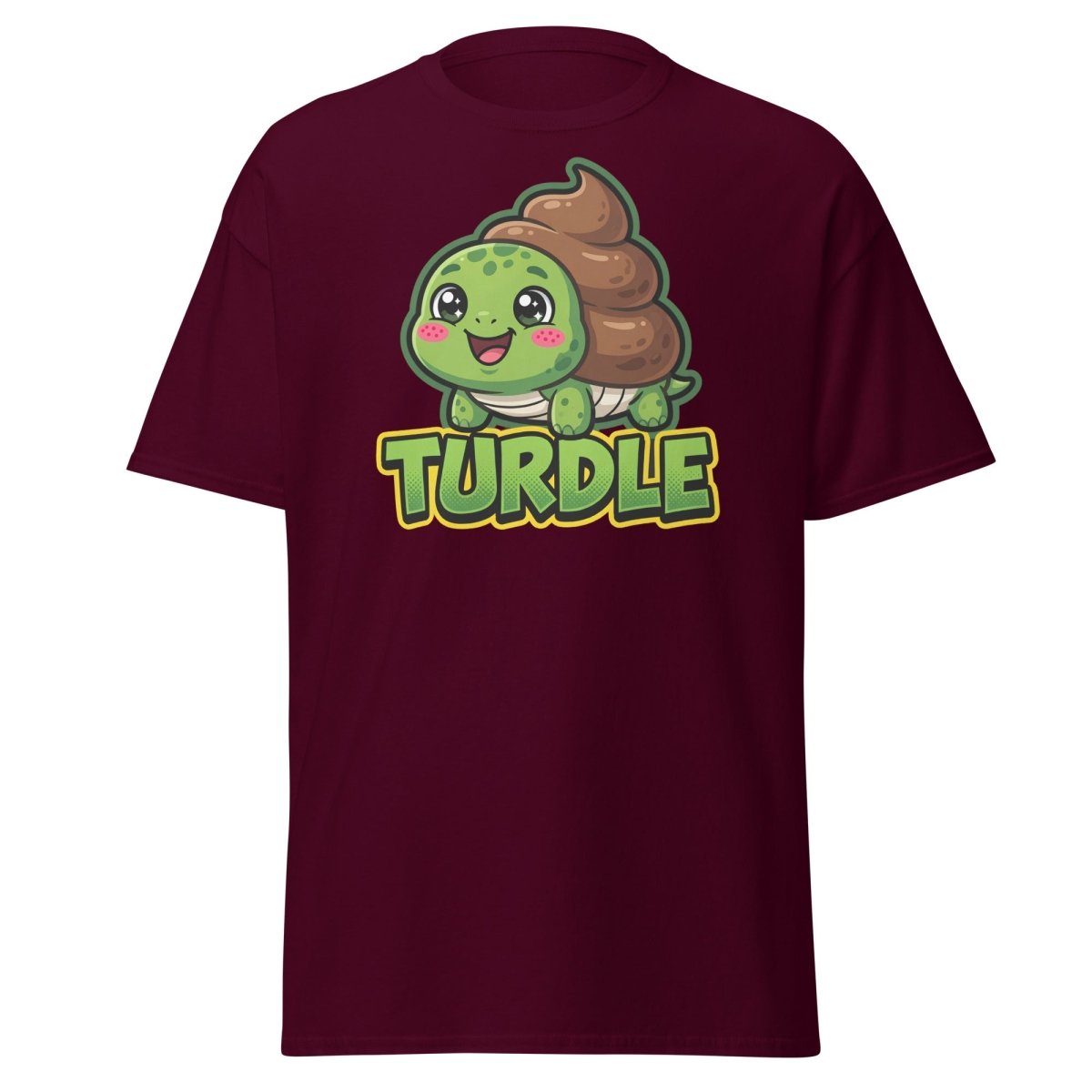 Turdle Funny Turtle Poop Pun T-Shirt – Cartoon Graphic Tee - Maroon - TeeRipple